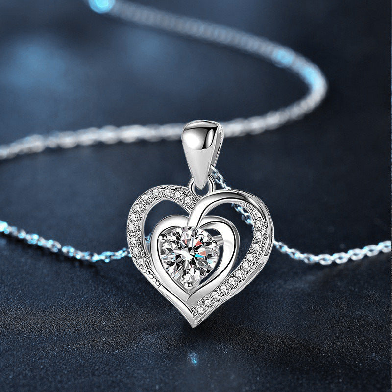 925 Silver Heart Necklace Silver Jewelry Moissanite Trendy Collarbone Pendant Birthday Gift for Girlfriend Accessories
