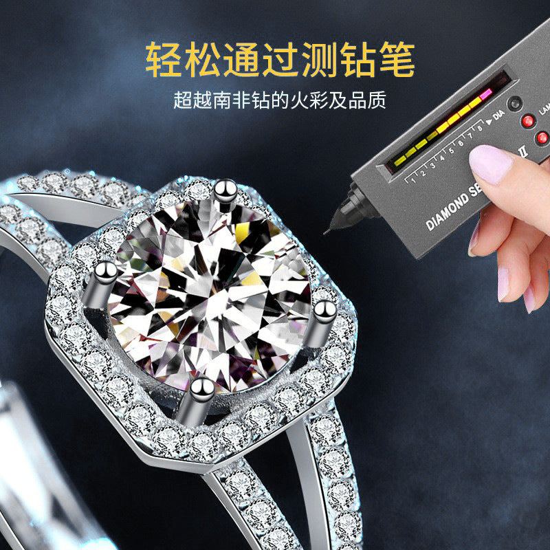 New 1 Carat Moissanite Square Ring for Women, Open Four Claw Ring, Jewelry Accessories