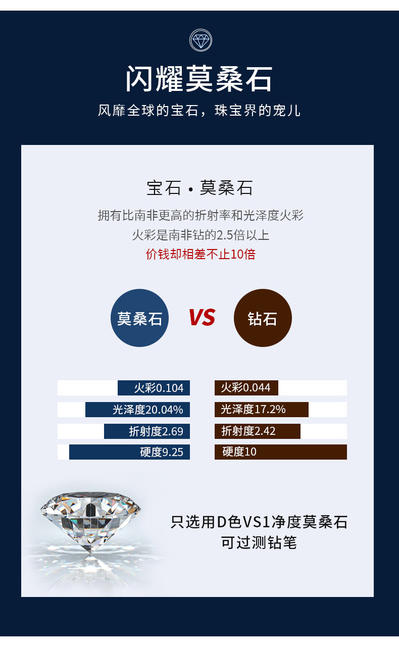 Cross-border Hot-selling Moissanite Fashionable and Elegant Classic Six-Claw Stud Earrings for Women, 925 Sterling Silver Gold-Plated Earrings