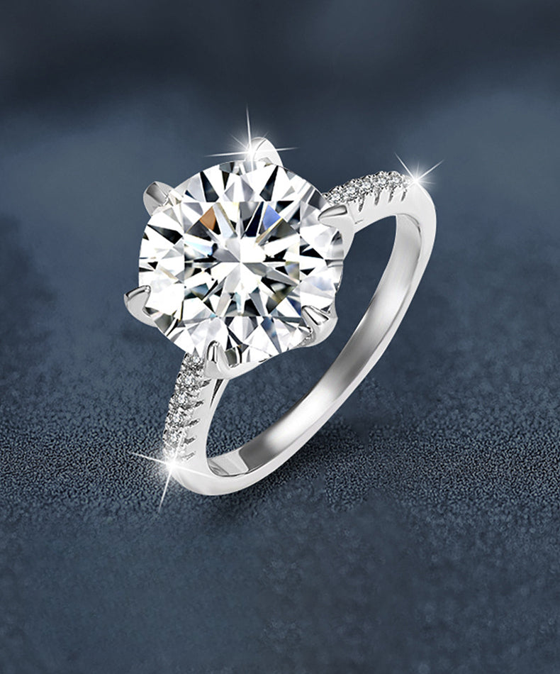 Moissanite S925 Silver Ring Women's High-End Exaggerated Hand Jewelry European and American Cross-Border Jewelry Silver Jewelry Wholesale