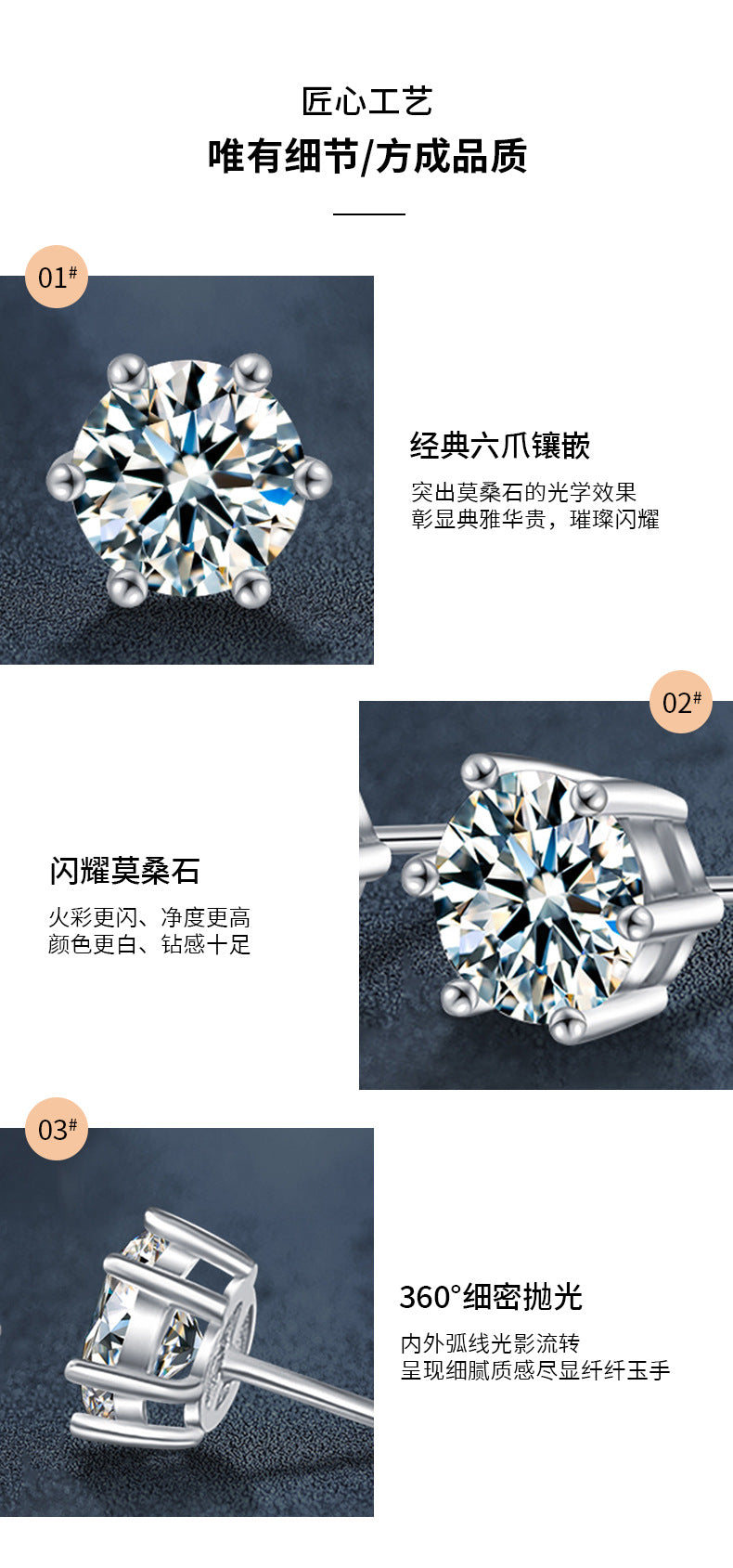 S925 Silver Spiral Stud Earrings Moissanite Classic Six-Claw Earrings Women's Ear Piercing Jewelry Simple Temperament Earrings