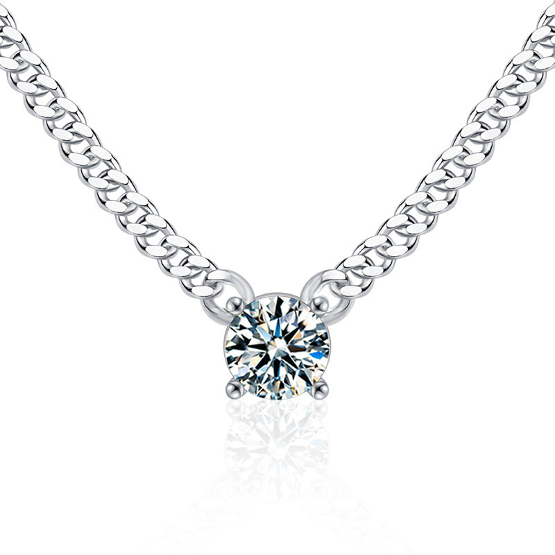 Moissanite Cuban Chain Necklace Men's Chain 925 Silver Jewelry Clavicle Chain Non-Fading Pendant