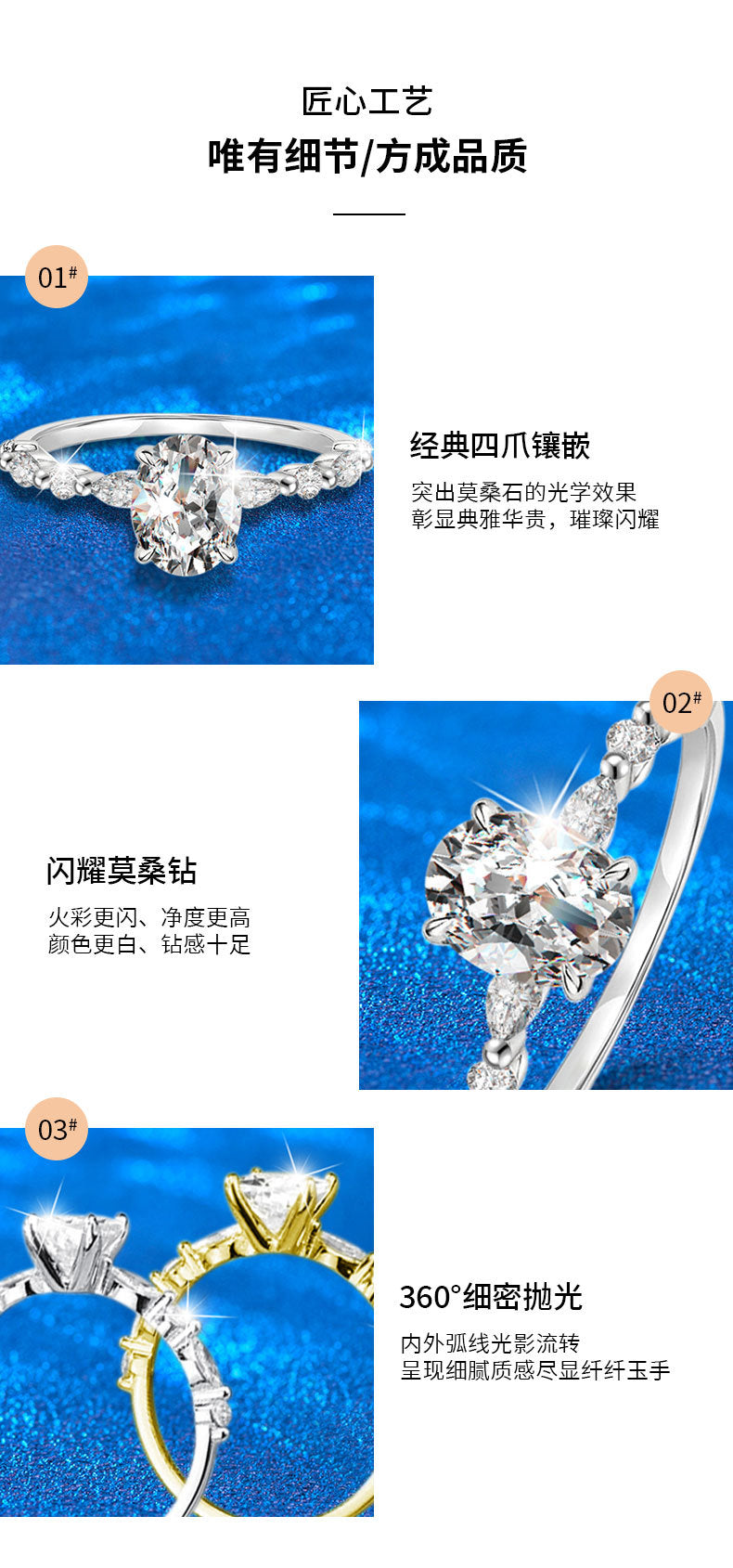 925 Sterling Silver Oval Ring Moissanite Women's Engagement Ring Empty Setting European and American Style Cross-border Jewelry