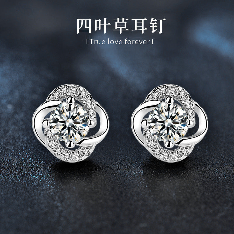 925 Silver Jewelry Moissanite Four-leaf Clover Earrings Simple Unique Design Earrings Drop Shipping Accessories Ins