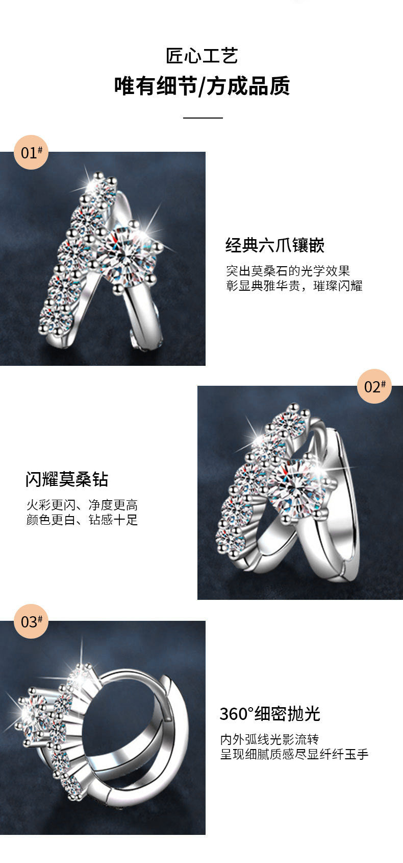 S925 Sterling Silver Earrings Women's Moissanite Stud Earrings Light Luxury High-End Cross-Border European and American Earrings