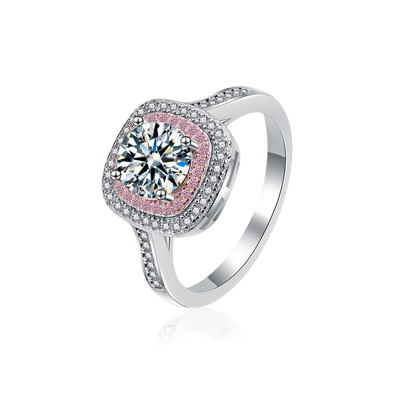 Moissanite ring, 925 silver, unique and luxurious high-end ice sugar square package ring for women, cross-border best-selling accessory