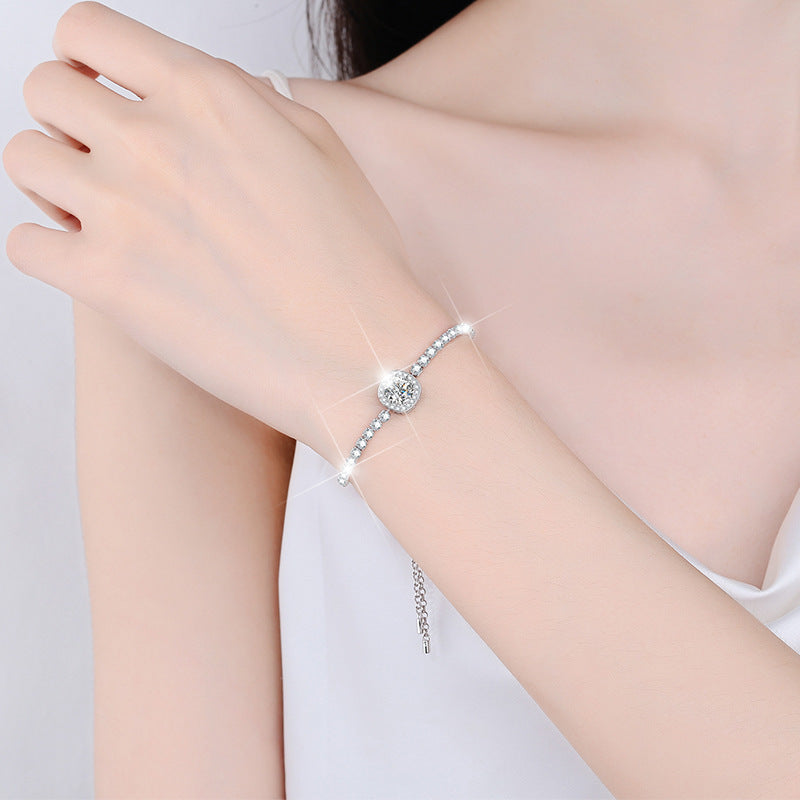 925 sterling silver bracelet for women light luxury niche starry sky square bag moissanite bracelet