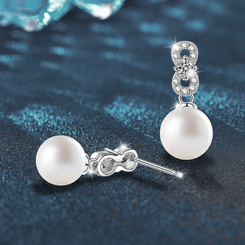 925 Sterling Silver Natural Freshwater Pearl Stud Earrings High-End Earrings Moissanite Drop Earrings Jewelry Holiday Decorations