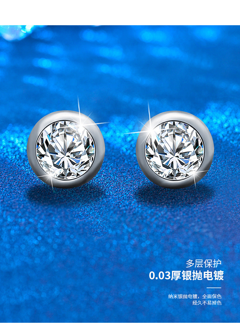 Classic s925 Sterling Silver Bubble Earrings Silver Needle High-end Luxurious Round Zircon Earrings Ear Jewelry ins