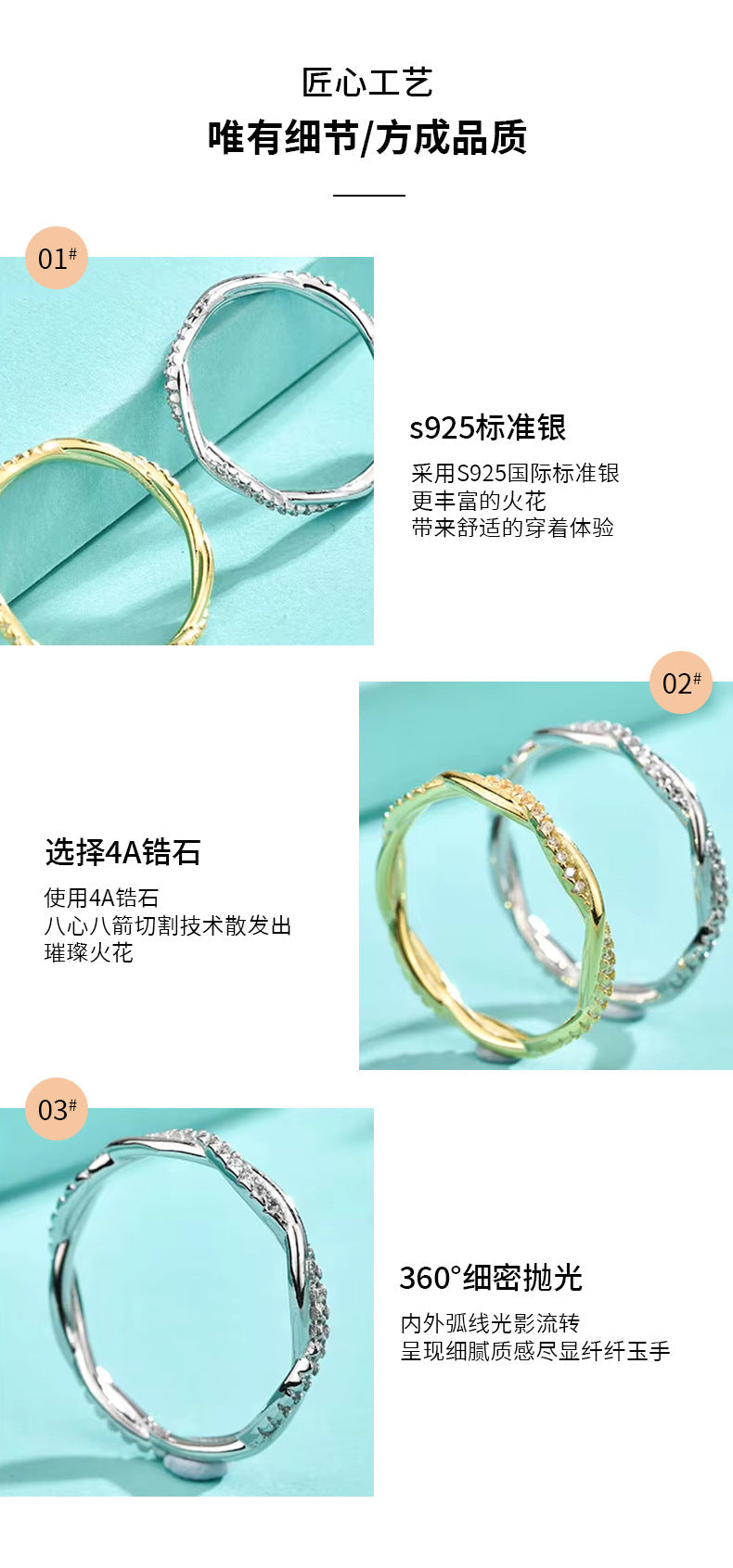 Hot-selling foreign trade 925 pure silver twisted rope ring with zirconia and rhodium plating, cross-border hit in Europe and America