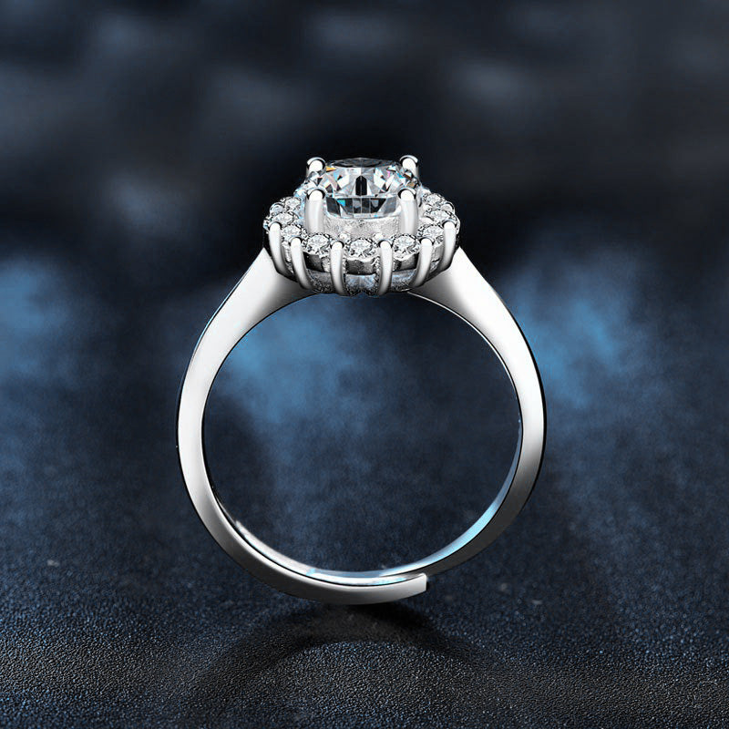 925 Sterling Silver Sunflower Ring Women's European and American Fashion Four-Claw Open Moissanite Diamond Ring Simulated Diamond Finger Ring
