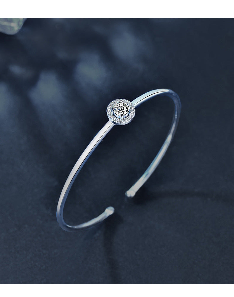 Moissanite 925 Sterling Silver Bracelet Women's Jewelry Simple Open Bangle Silver Jewelry Wholesale Bracelet Round Bangle Ins