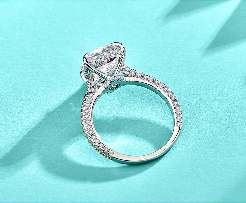 925 Sterling Silver Teardrop Tapered Zircon Ring Women's Exaggerated Personality Dove Egg Five-Claw Diamond Ring Platinum Cross-Border Jewelry