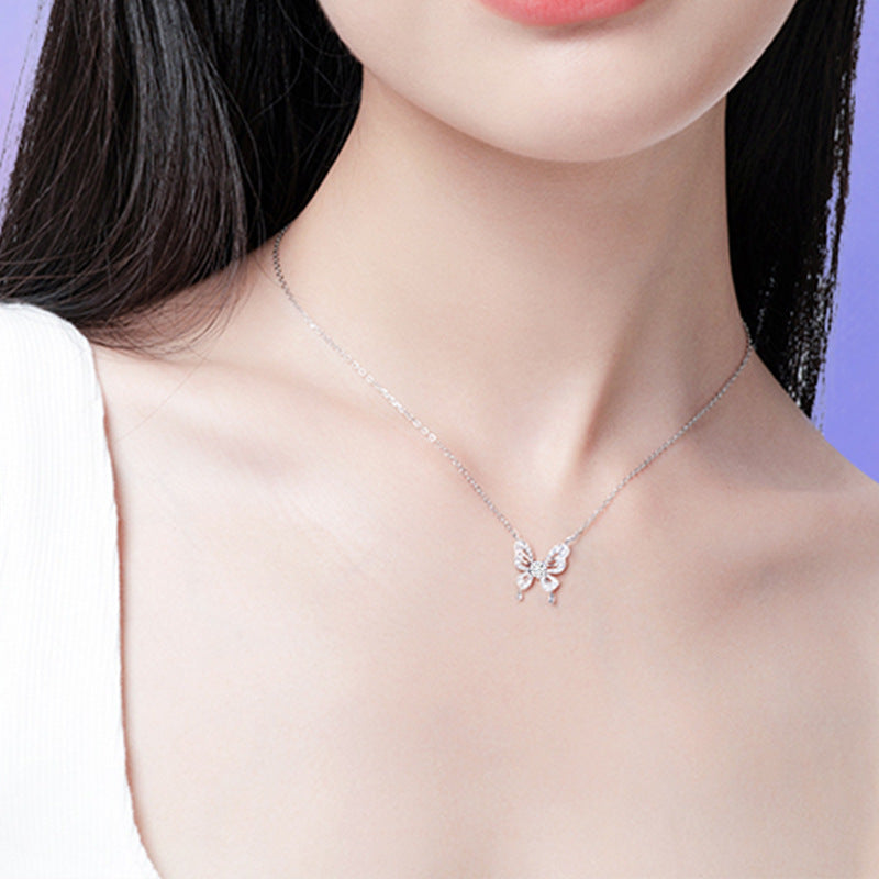 Moissanite Butterfly Necklace High-end 925 Silver Jewelry New Style Phantom Butterfly Pendant Lightweight Luxurious Collar Chain Cross-border Hot Seller