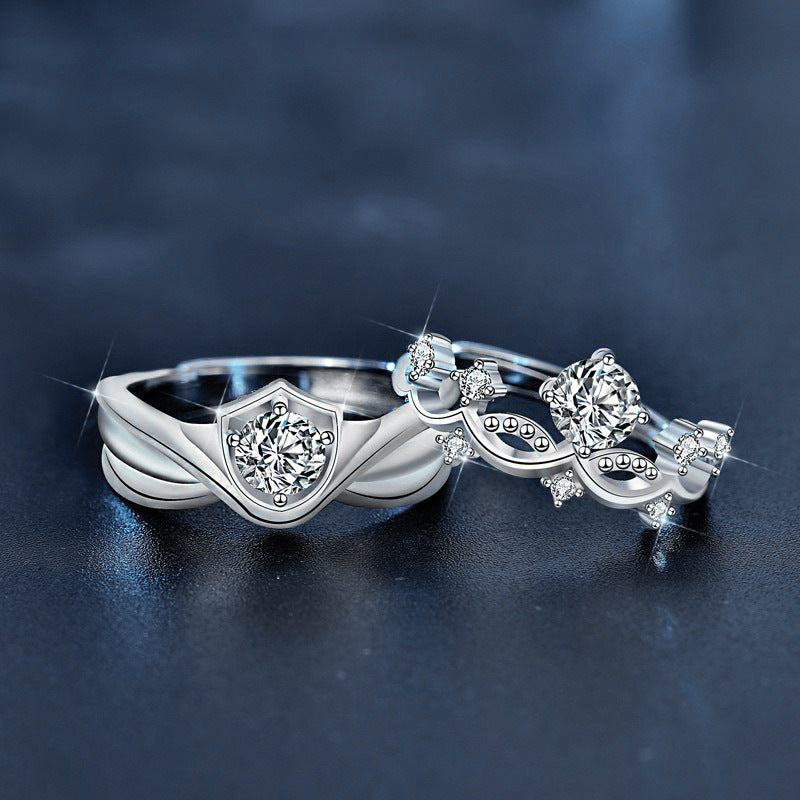 Original Princess and Knight Couple Rings Moissanite S925 Sterling Silver Rings Open Wedding Rings Jewelry Engraving