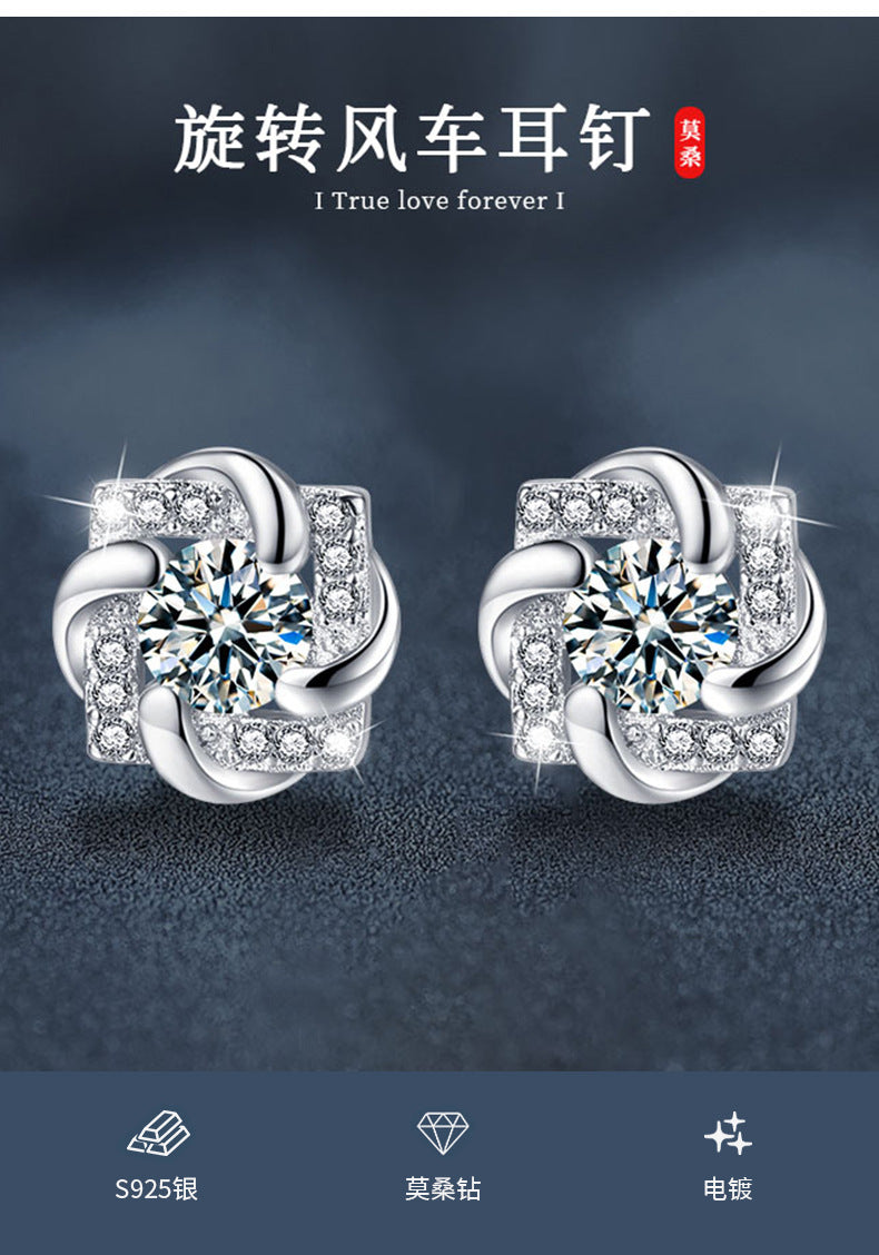 S925 Sterling Silver Moissanite Windmill Earrings, Unique Style, Fashionable High-end Design Earrings, Earrings