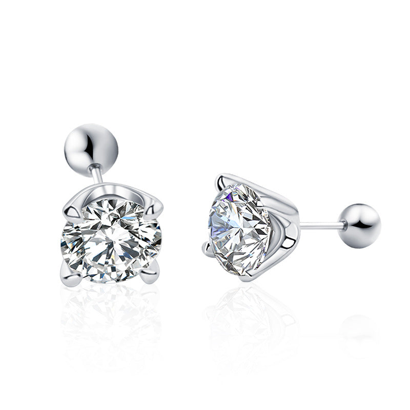 Four-prong screw post earring, 925 silver, simple and unique delicate silver needle earrings