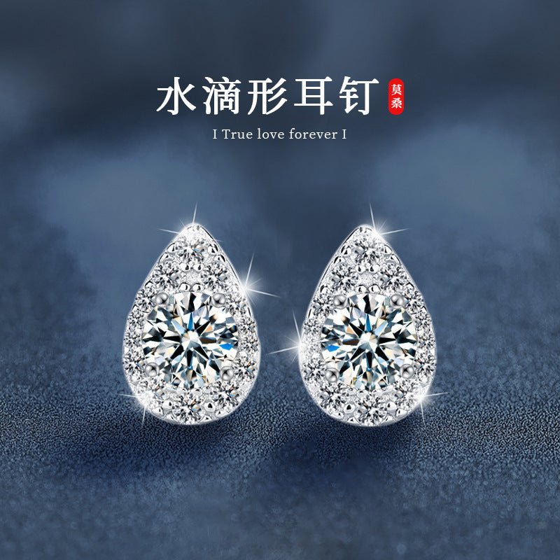 Dropping Earrings 925 Pure Silver High-end Simple Stylish Moissanite Earrings 50 Points D Color Silver Earrings