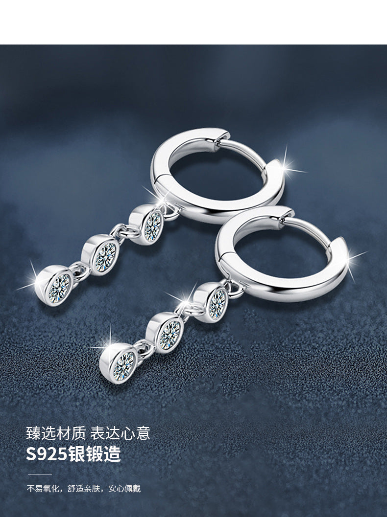 Moissanite Tassel Earrings, High-End 925 Sterling Silver, Minimalist Korean Style, Fresh and Elegant Earrings