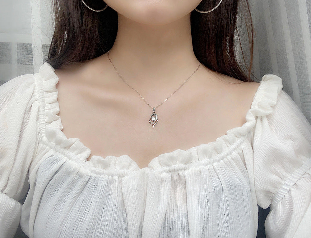 925 Silver Angel Wing Necklace, Women's Ins Style, Moissanite Heart Pendant Jewelry, Couples