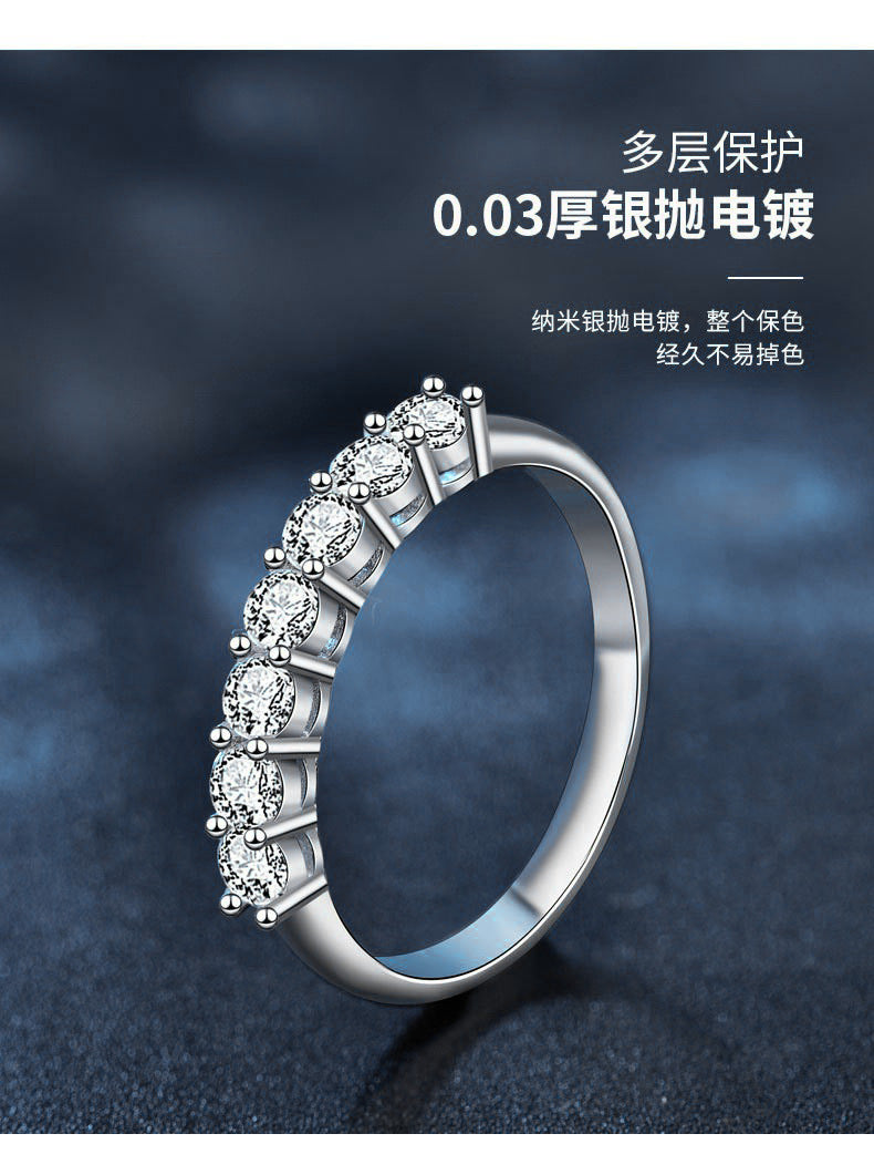 S925 Sterling Silver Moissanite Ring, Diamond Closed Ring, Seven Princess Moissanite Ring, Tail Ring