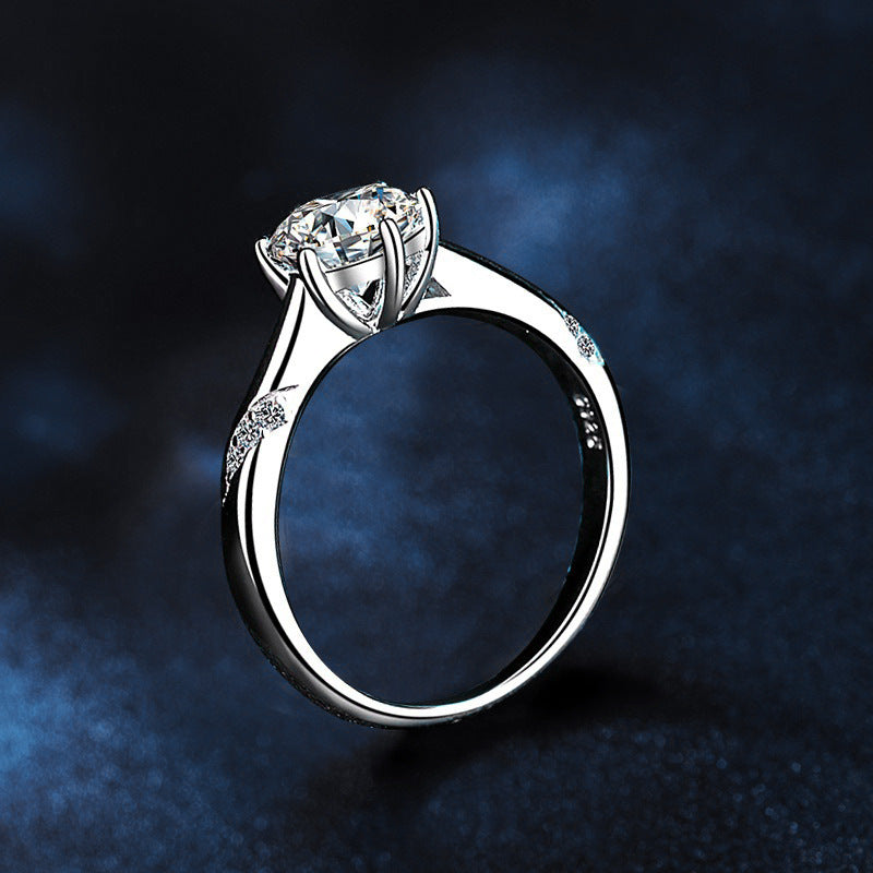 Cross-border 925 pure silver ring wholesale, girls' versatile six-claw moissanite ring decoration