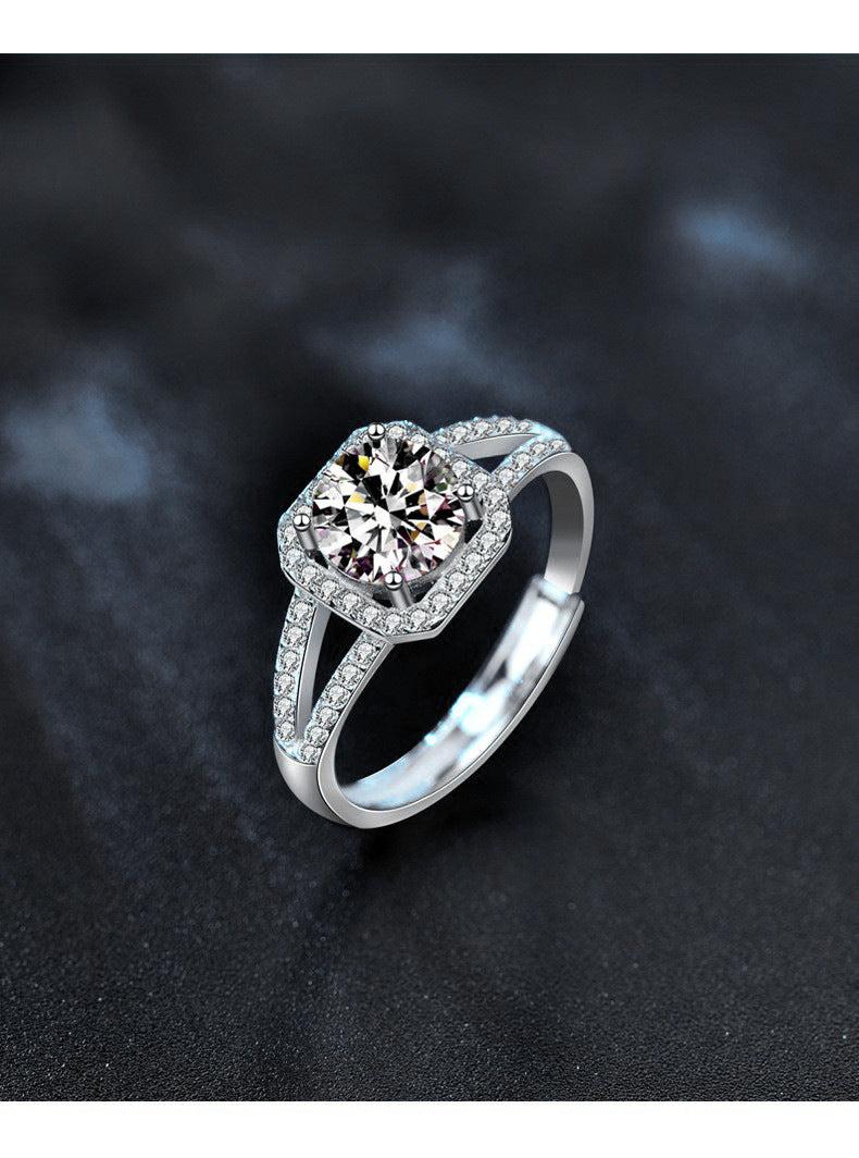 New 1 Carat Moissanite Square Ring for Women, Open Four Claw Ring, Jewelry Accessories