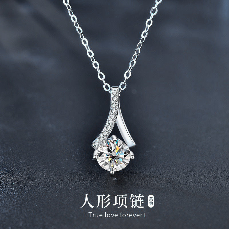 925 Sterling Silver Y-Shape Necklace Wholesale for Women 1 Carat Diamond Collar Accessory Moissanite Pendant Jewelry Gift