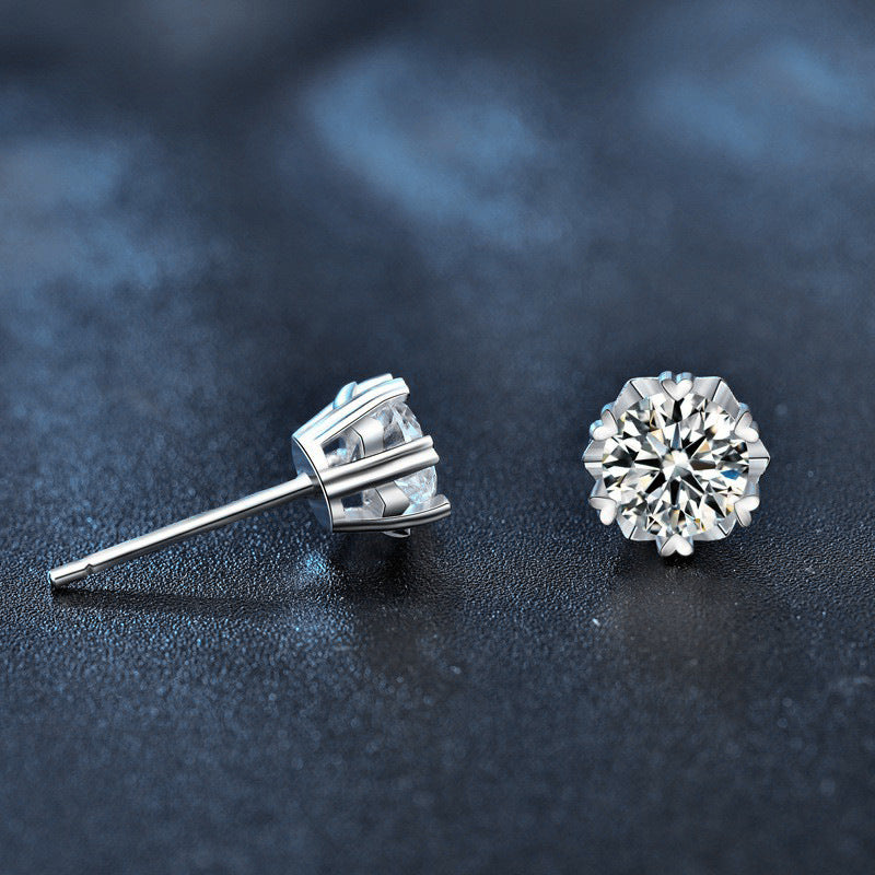Wholesale Moissanite 925 Sterling Silver Christmas Stud Earrings Temperament Hexagram Snowflake Earrings Simple Small Six-Claw Earrings