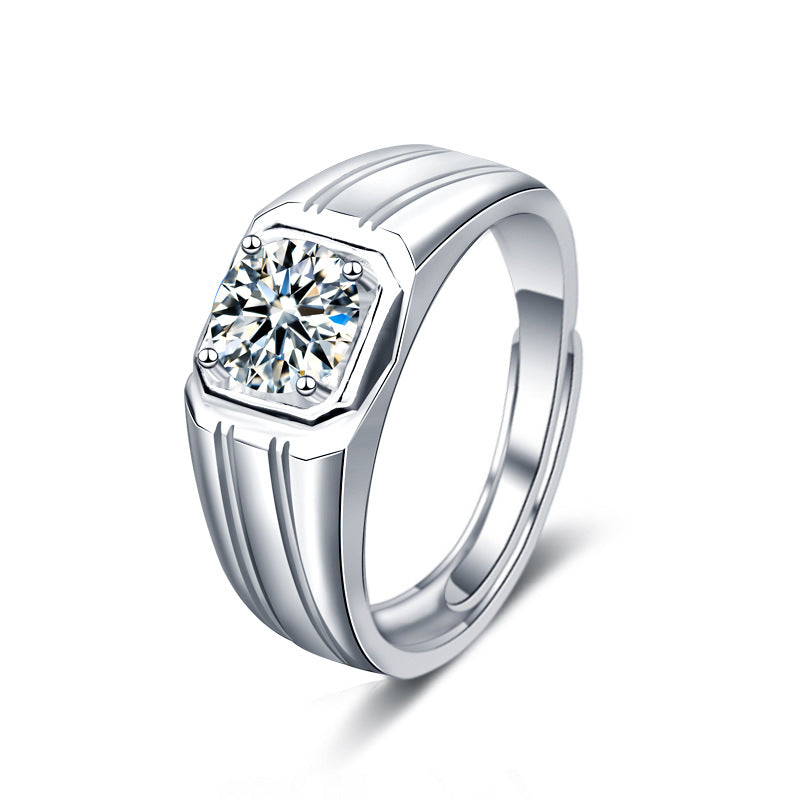 Moissanite 925 Sterling Silver Ring for Men, Simple Open Diamond Ring, Fashionable and Personalized Finger Ring Jewelry, Gift for Boyfriend