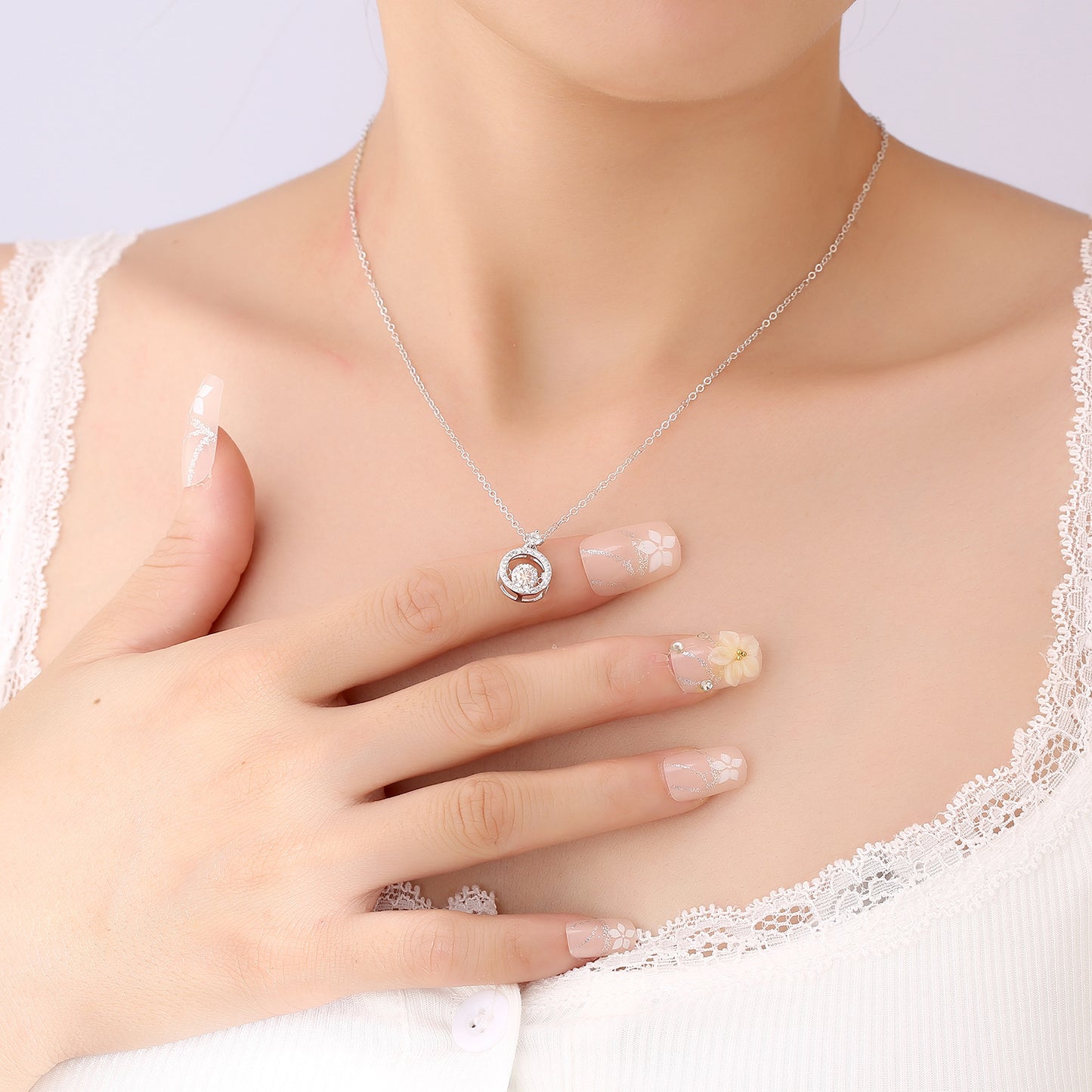 Moosan 925 Sterling Silver Necklace, Girls' Summer Basic Unique and Lively Heart Pendant Jewelry