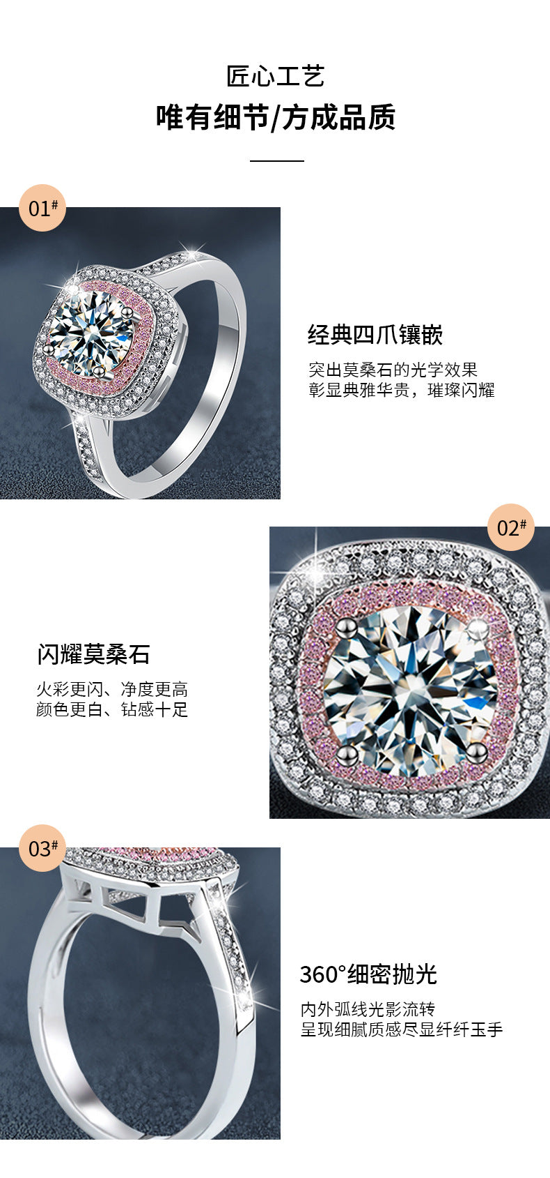 Moissanite ring, 925 silver, unique and luxurious high-end ice sugar square package ring for women, cross-border best-selling accessory
