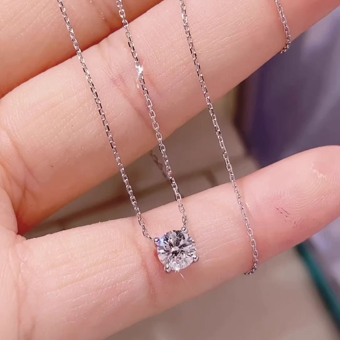 S925 Sterling Silver Moissanite Necklace for Women, Simple Luxury Classic Four-Claw Pendant Collar Jewelry