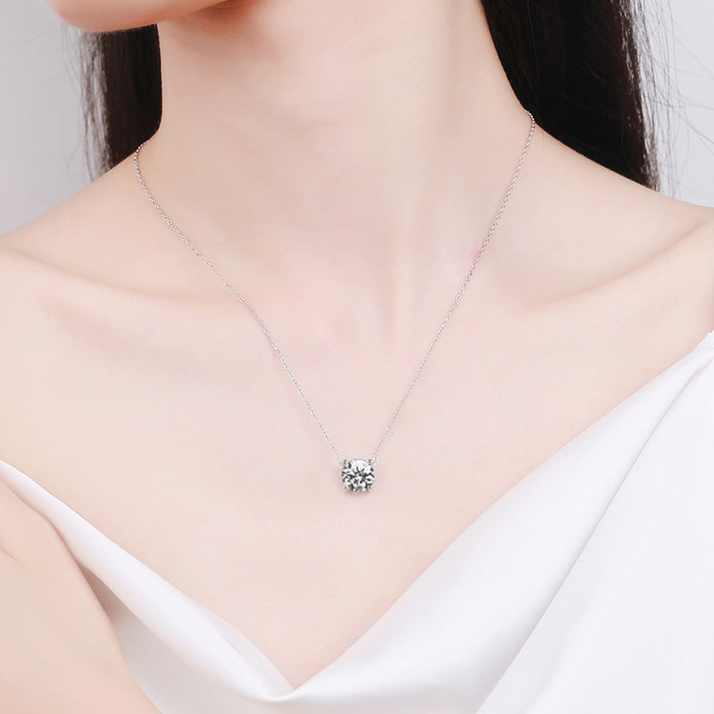 S925 Sterling Silver Moissanite Necklace for Women, Simple Luxury Classic Four-Claw Pendant Collar Jewelry