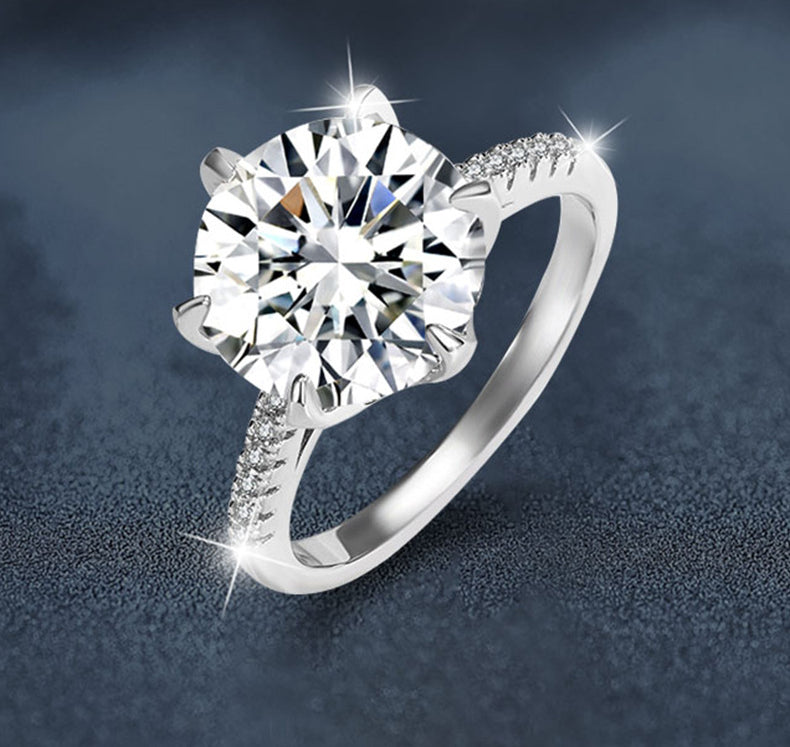 Moissanite S925 Silver Ring Women's High-End Exaggerated Hand Jewelry European and American Cross-Border Jewelry Silver Jewelry Wholesale