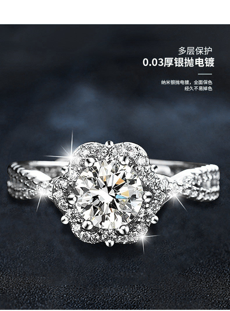 925 Sterling Silver Ring, Non-Fading, High-End Minimalist Style, Moissanite Open Ring, European and American Cross-Border Jewelry