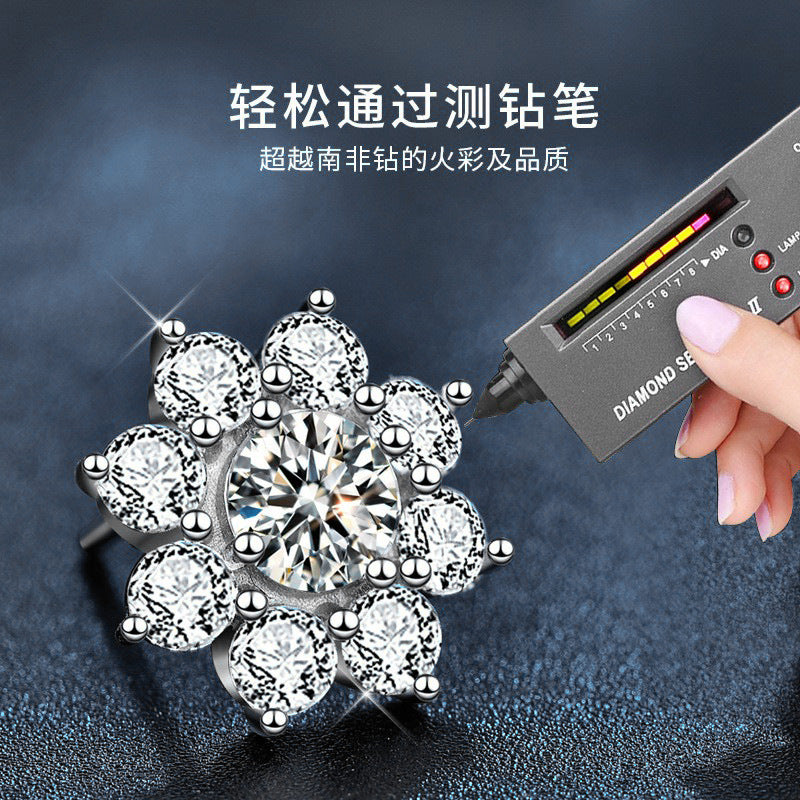 925 Sterling Silver Sunflower Stud Earrings for Women, Korean Style, Versatile, New Moissanite Personality Earrings, Valentine's Day Gift