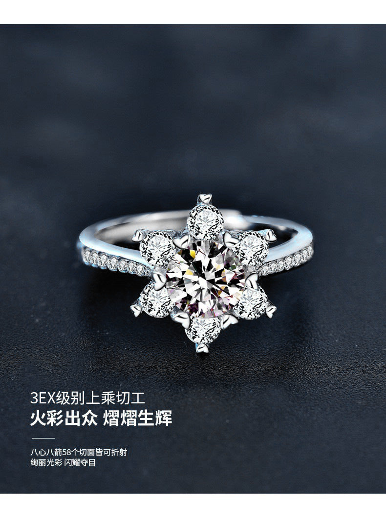 Moissanite 925 silver women's ring, unique design, rare snowflake ring, fashion accessory, imitation open ring, ins