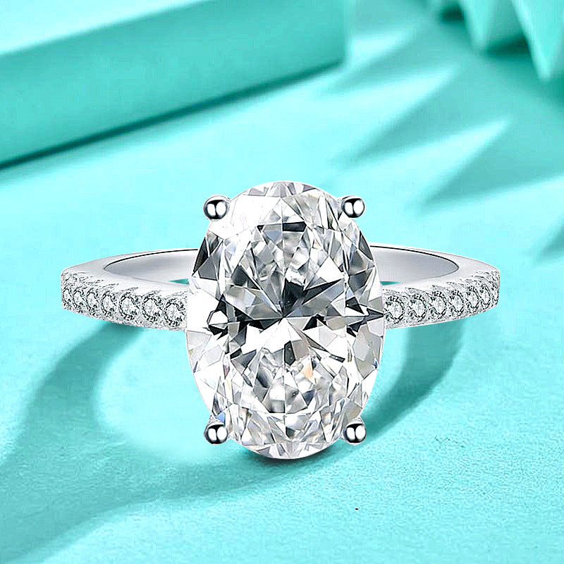 925 Silver Zirconia Dove Egg Ring Women's European and American Oval Shaped Engagement Ring Jewelry Cross-border Foreign Trade