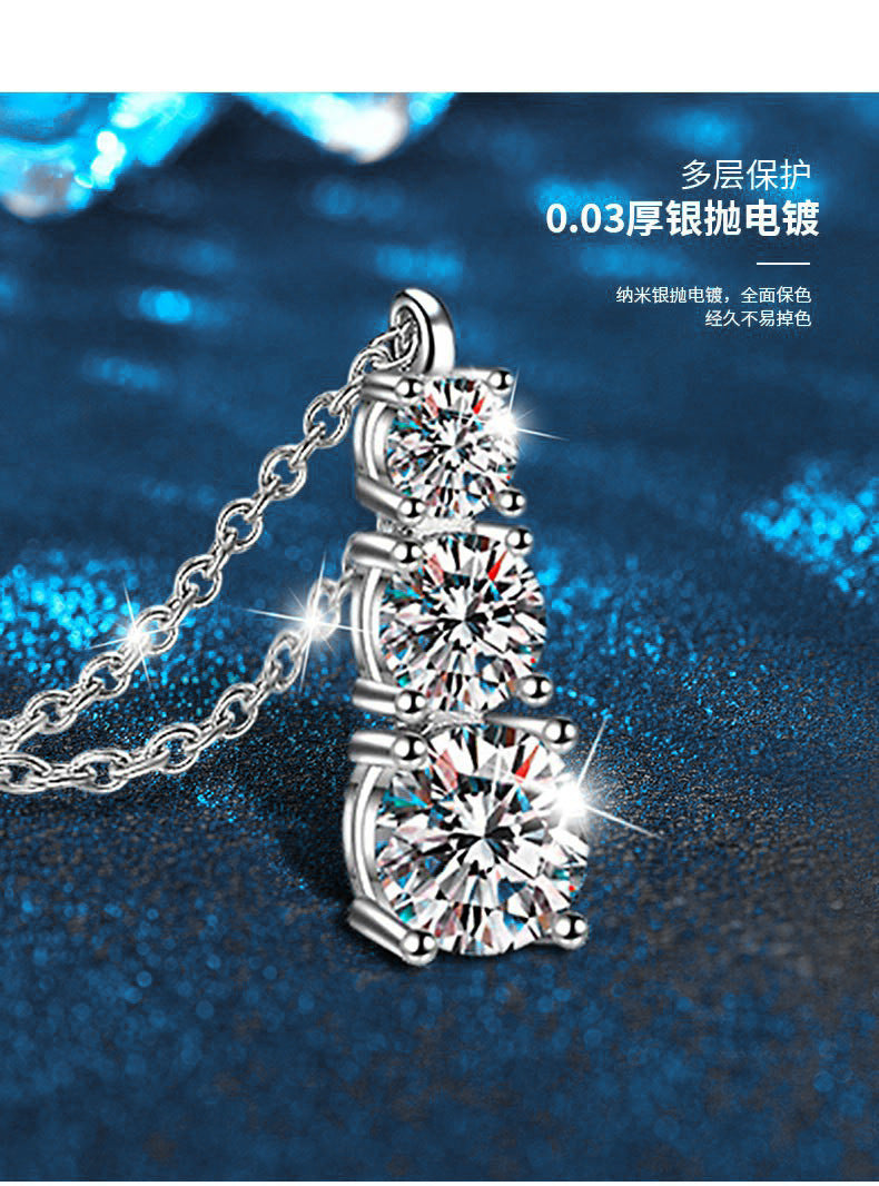 925 Sterling Silver Pendant Accessories Three Lives Three Worlds Necklace Women's Versatile High-End Moissanite D Color