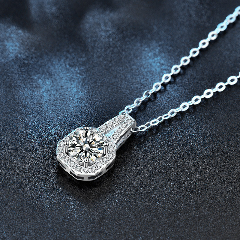 Moissanite 925 silver necklace, In style princess square pendant, summer European and American square silver accessory