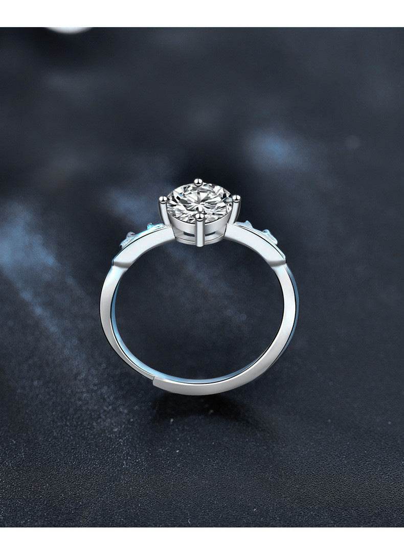"With You Deer" Moissanite Open Ring 925 Sterling Silver Korean Style Mori Girl Antler Women's Ring Christmas Gift Jewelry