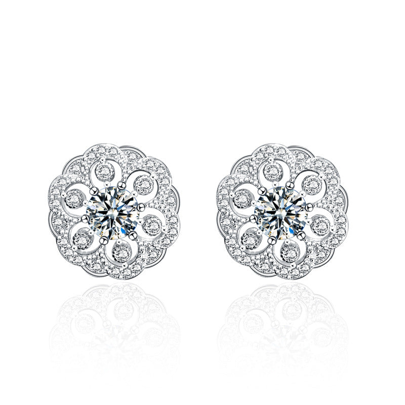 Trendy Chinese-style original 925 silver flower earrings for women, unique and delicate round flower earrings, ins