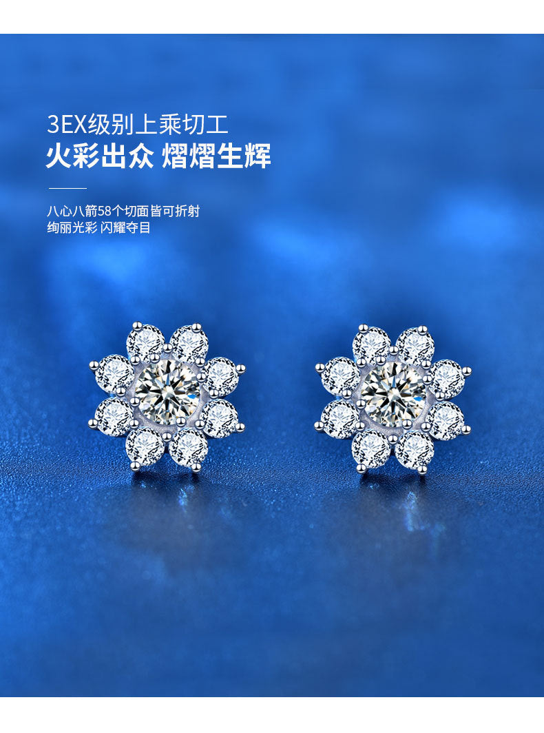 925 Sterling Silver Sunflower Stud Earrings for Women, Korean Style, Versatile, New Moissanite Personality Earrings, Valentine's Day Gift