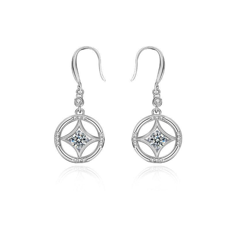 925 Silver Chinese Retro Earrings Copper Coin Tassel Earrings New Moissanite Stud Earrings Simple and Versatile Accessories