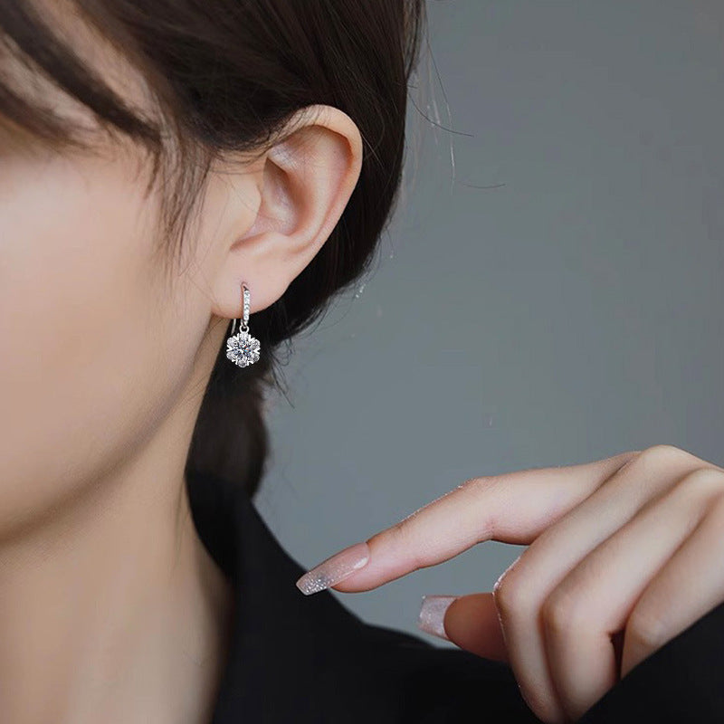 Moissanite Earrings High-end 925 Silver Ins Style Korean New Snowflake Earrings