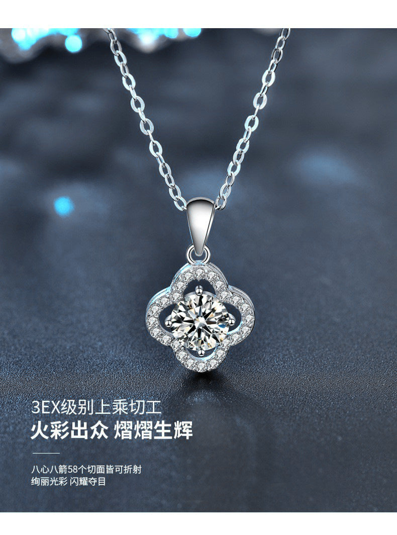 S925 Sterling Silver High-End Four-Leaf Clover Moissanite Necklace Fashionable and Elegant Xiaohongshu Style Clavicle Chain