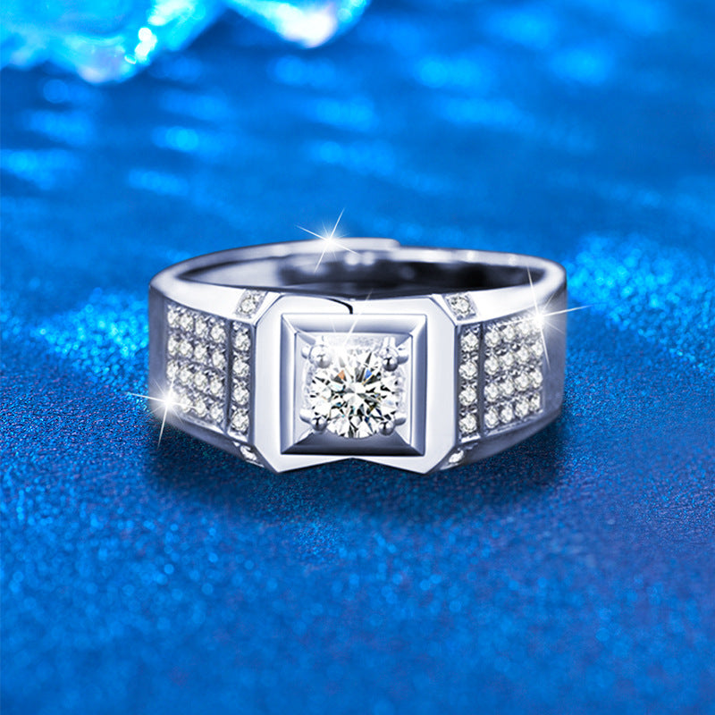 925 Sterling Silver Ring for Men, Trendy and High-End,痞帅 Moissanite Open Adjustable Finger Ring, Cross-border Jewelry