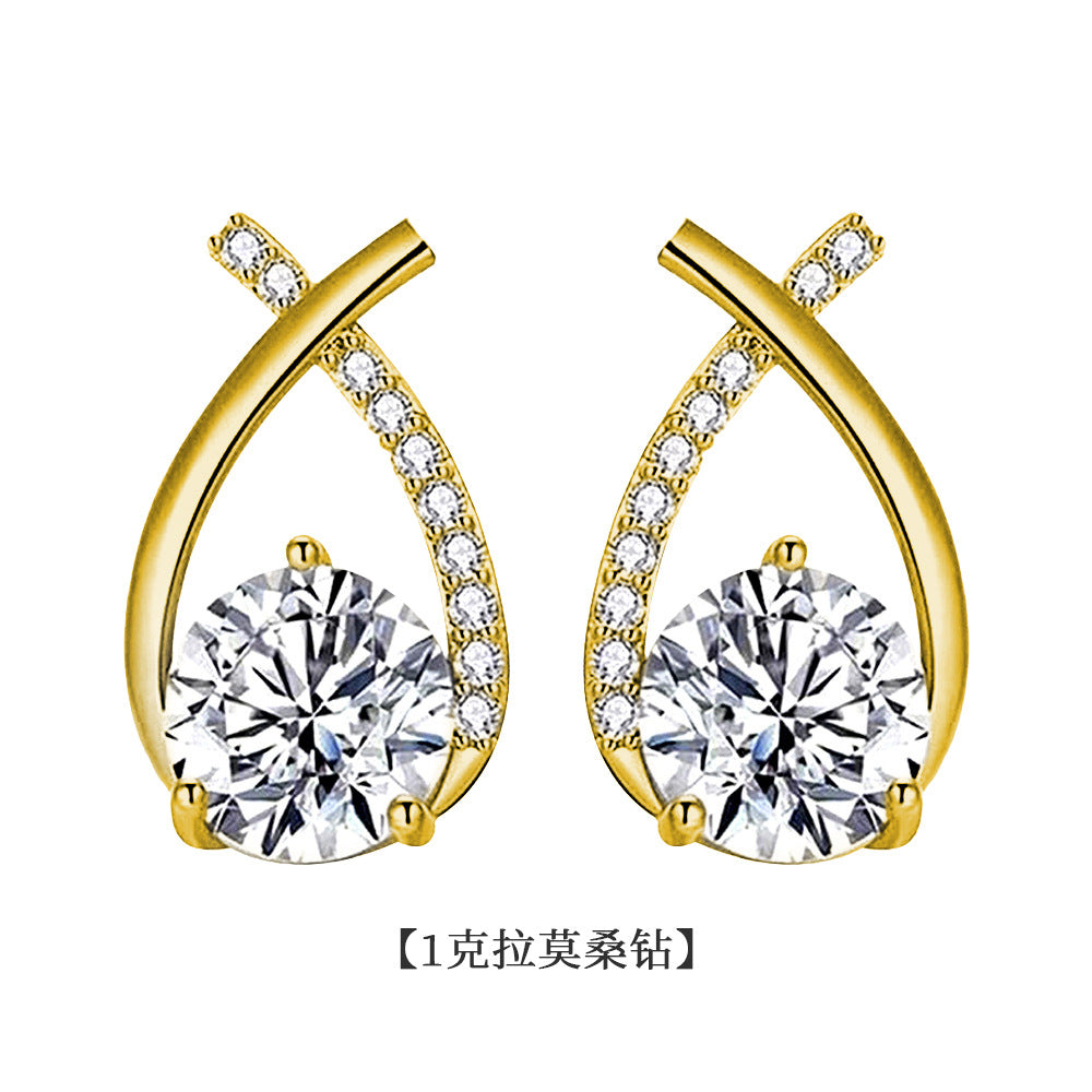 Moissanite 925 Sterling Silver Earrings Wholesale for Girls, Trendy Fish Tail Cross Earrings, Versatile Earrings with Certificate