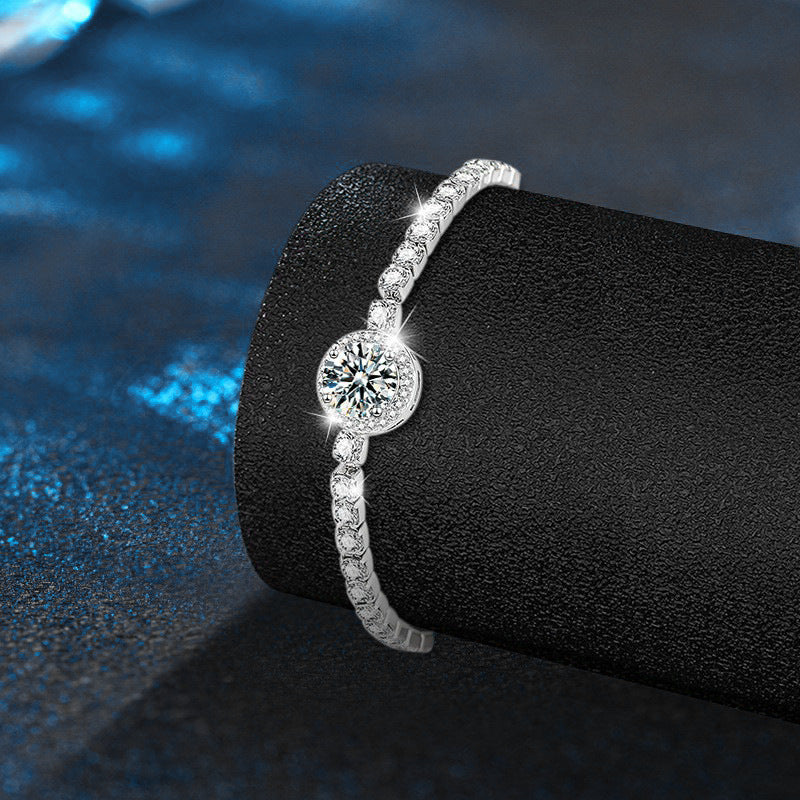 925 Silver Bracelet for Women, Summer New Chinese Style, High-end Round 包 Star Moissanite Jewelry